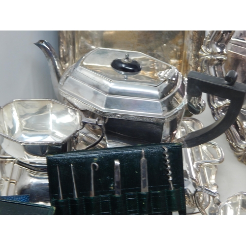 290 - A Large Group of Silver Plated Wares Including Entree Dishes, Art Deco Tea Service, Toast Racks, Fla... 