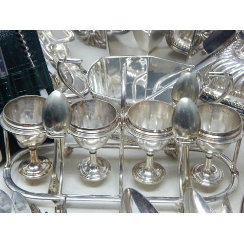 290 - A Large Group of Silver Plated Wares Including Entree Dishes, Art Deco Tea Service, Toast Racks, Fla... 