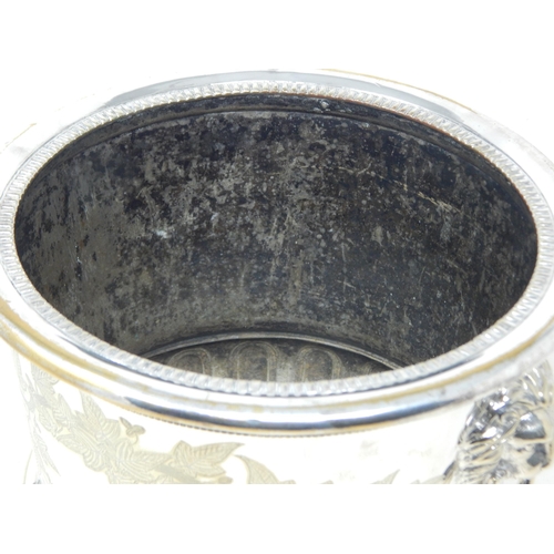 291 - Antique Silver Plated Champagne Cooler with Twin Lion Mask Ring Handles: Height 24cm x 21.1cm diamet... 