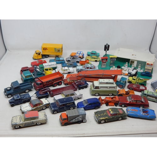 396 - A Box Full of Vintage Playworn Vehicles together with Playmat