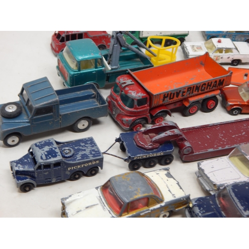 396 - A Box Full of Vintage Playworn Vehicles together with Playmat