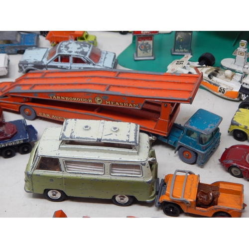 396 - A Box Full of Vintage Playworn Vehicles together with Playmat