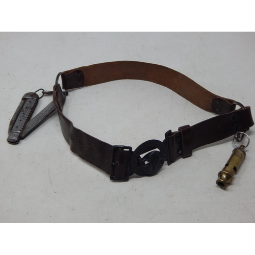 359 - Early 20th Century Scouts Leather Belt with Buckle, Original Scout Knife & Whistle