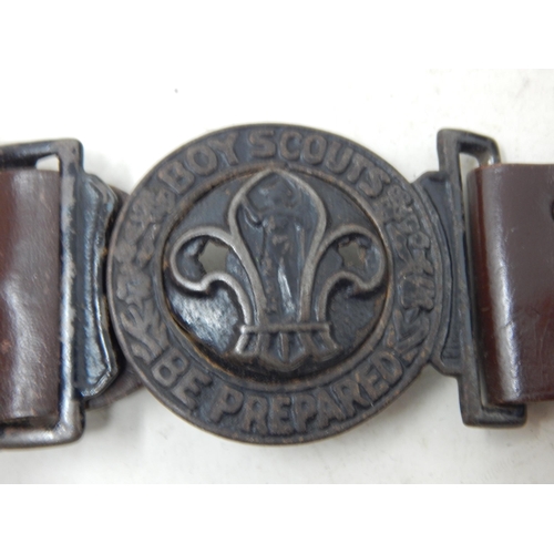 359 - Early 20th Century Scouts Leather Belt with Buckle, Original Scout Knife & Whistle