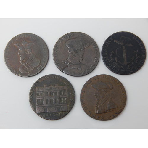 5 x 18th Century Conder Halfpenny Tokens