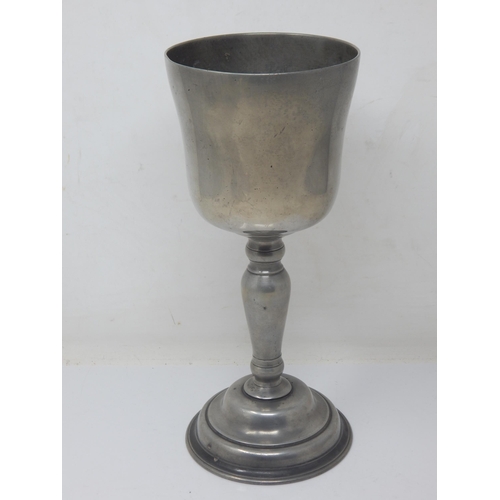 Scottish 18th Century Pewter Chalice with large double curved bowl: 23 fld oz: Height 25cm
