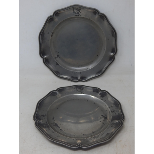100 - A Pair of 18th Century Pewter Wavy Edge Plates c.1750 by Thomas Chamberlain: Diameter 24.5cm