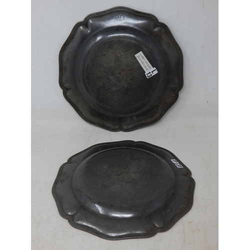 100 - A Pair of 18th Century Pewter Wavy Edge Plates c.1750 by Thomas Chamberlain: Diameter 24.5cm