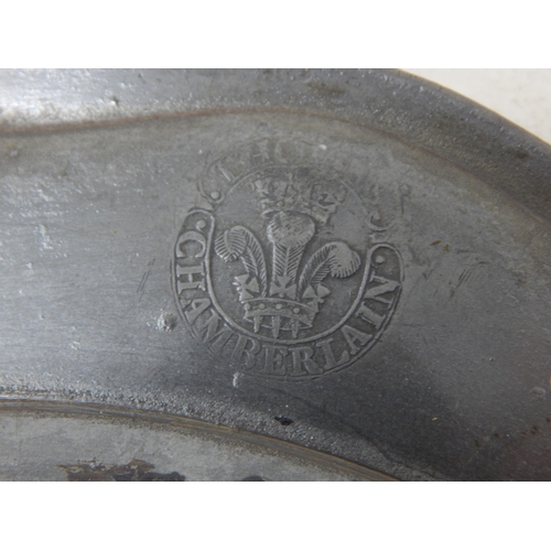 100 - A Pair of 18th Century Pewter Wavy Edge Plates c.1750 by Thomas Chamberlain: Diameter 24.5cm
