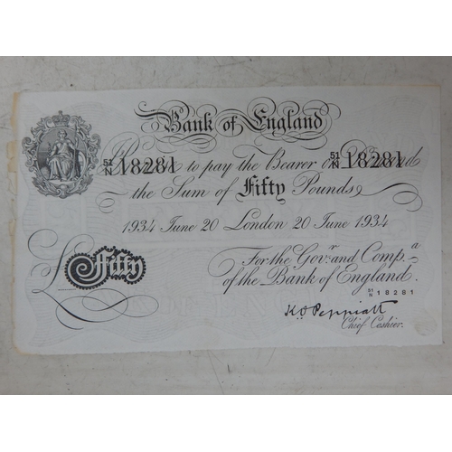 69 - Bank of England white Fifty Pound note 20 June 1934 cashier Peppiatt