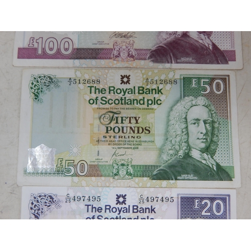 71 - The Royal Bank of Scotland collection of 4 x Banknotes £100, £50, £20 and £10 (total face value £180... 