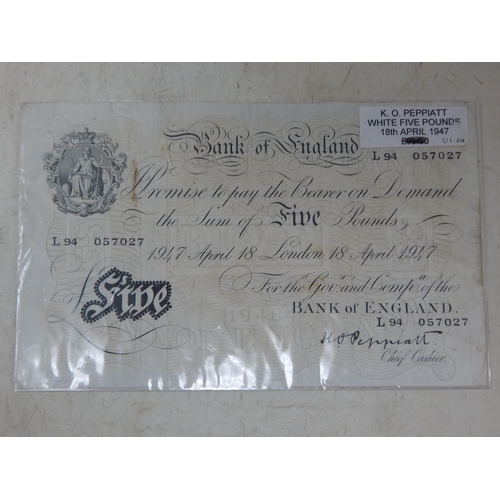 72 - Bank of England white £5 note dated 18 April 1947