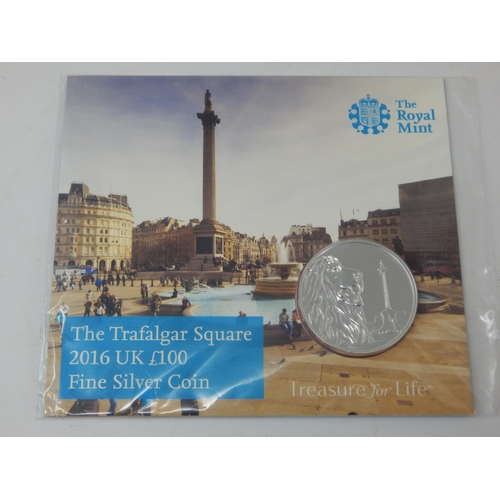 85 - The Trafalgar Square 2016 £100 Fine Silver Coin still sealed in Royal Mint pack