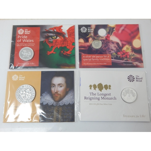 86 - Pride of Wales Welsh Dragon 2016 £20 Silver coin; A Silver Sixpence 2016; Shakespeare 2016 UK £50 Fi... 