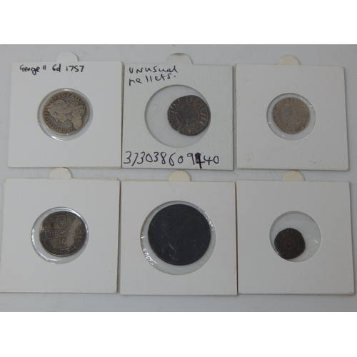 83 - Charles I Rose Farthing Type 2a; Charles II 3d 1684 over 3; George III Halfpenny 1775; William III S... 
