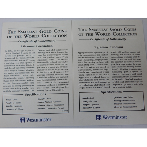 94 - Pair of Smallest Gold Coins of the World 1 gram 24ct coins (2 coins = 2g fine gold)