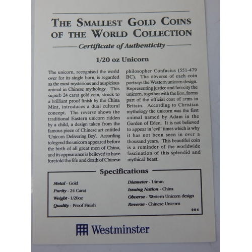 95 - China 24 carat Gold Proof 1/20 ounce Unicorn coin
