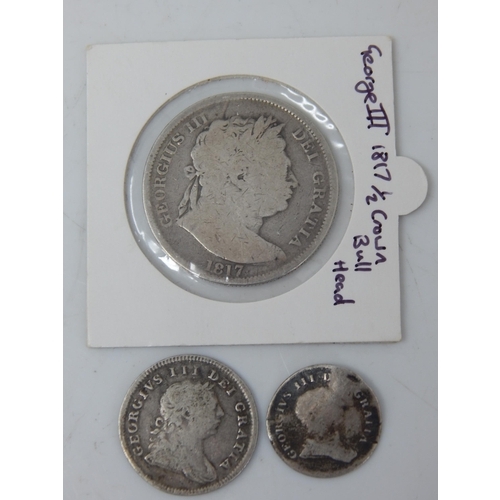 81 - George III Large Head Silver Halfcrown 1817; Ireland Silver Ten Pence Bank Token 1806; Five Pence Ba... 
