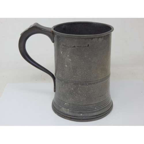 19th Century 1 Quart Pewter Tankard with Manchester Verification Marks: Height 15.8cm