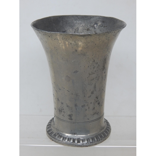 18th Century Continental Pewter Flared Beaker with Ribbed Foot: Height 11.6cm