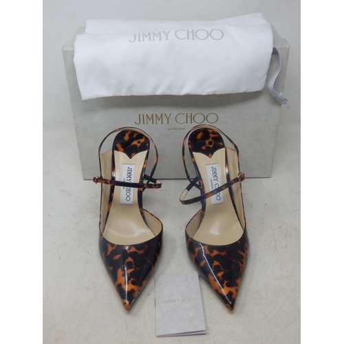 靴 JIMMY CHOO COGNAC MIX/SILVER JIMMY CHOO: A Pair of Jimmy Choo Cognac Mix Patent Tortoiseshell