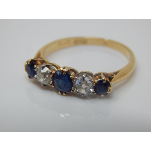 1 - 18ct Gold Sapphire & Diamond Five Stone Ring: Size P: Weight 3.15g