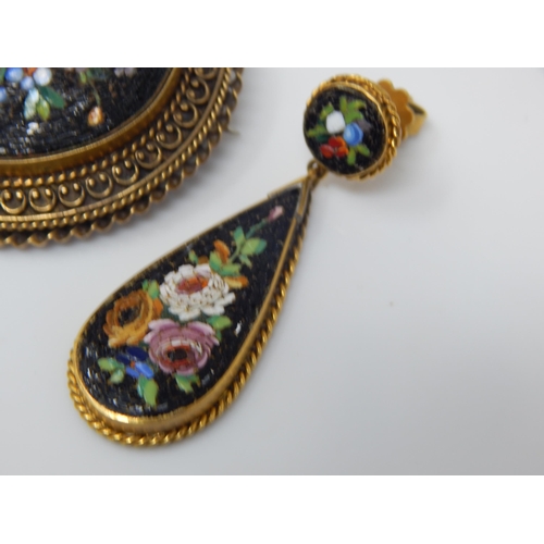 11 - An Exceptional Victorian Unmarked Gold Millefiori Locket Back  Brooch 48mm x 40mm with Earrings: Gro... 