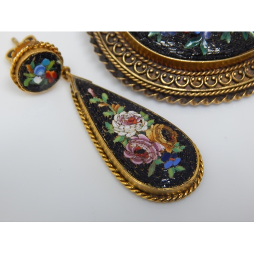 11 - An Exceptional Victorian Unmarked Gold Millefiori Locket Back  Brooch 48mm x 40mm with Earrings: Gro... 