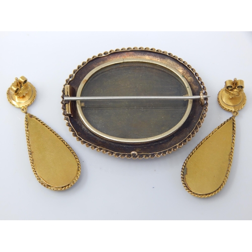 11 - An Exceptional Victorian Unmarked Gold Millefiori Locket Back  Brooch 48mm x 40mm with Earrings: Gro... 