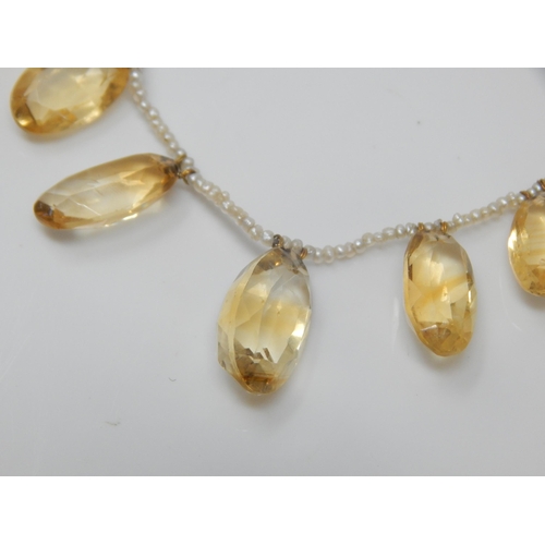 12 - Victorian Seed Pearl Necklace Set with Fifteen Large Graduated Citrine Drops & Gold Clasp: Length 36... 