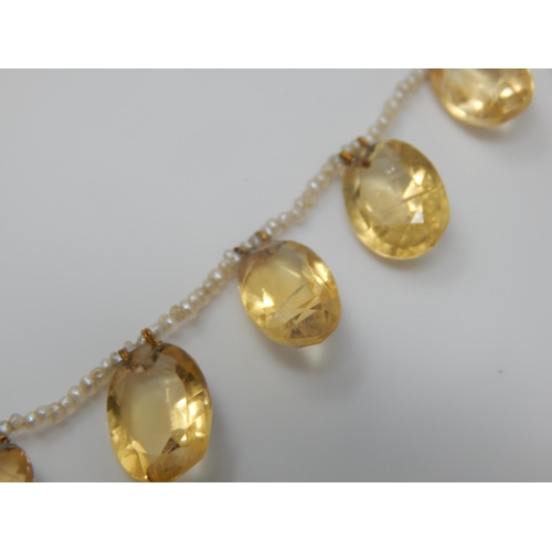 12 - Victorian Seed Pearl Necklace Set with Fifteen Large Graduated Citrine Drops & Gold Clasp: Length 36... 