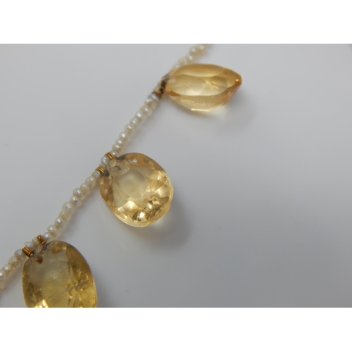 12 - Victorian Seed Pearl Necklace Set with Fifteen Large Graduated Citrine Drops & Gold Clasp: Length 36... 