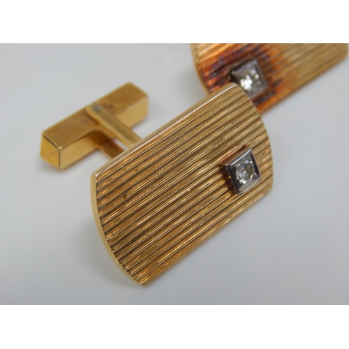5 - A Heavy Pair of 18ct Gold Diamond Set Cufflinks: Weight 24.82g