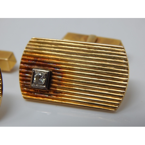 5 - A Heavy Pair of 18ct Gold Diamond Set Cufflinks: Weight 24.82g