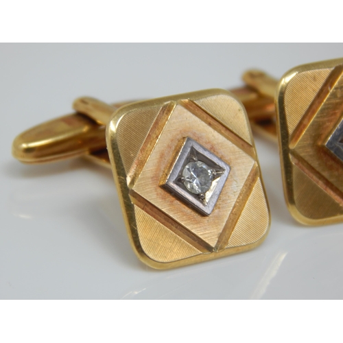 6 - A Pair of 18ct Gold Diamond Set Cufflinks: Weight 14.27g