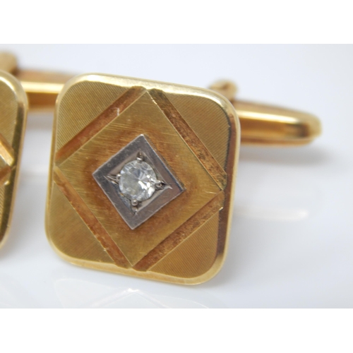 6 - A Pair of 18ct Gold Diamond Set Cufflinks: Weight 14.27g