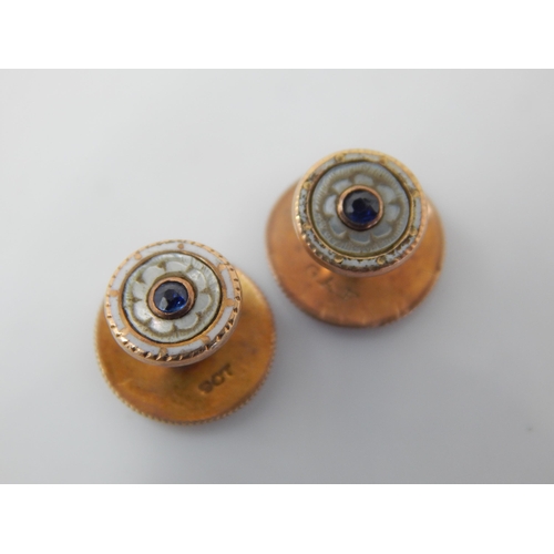 22 - A Pair of 9ct Gold & Sapphire Set Studs: Weight 1.85g