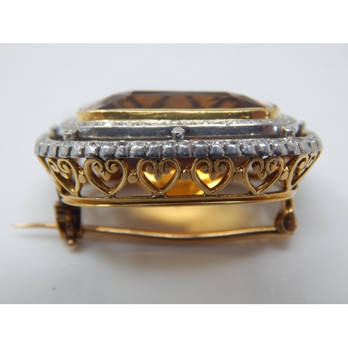29 - 18ct Gold Diamond & Citrine Brooch. The Huge Citrine Estimated @ 28.02cts within a Border of  114 Ol... 