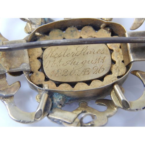 36 - George IV Yellow Metal Mourning Brooch with Central Hair Panel within a Seed Border Engraved to reve... 