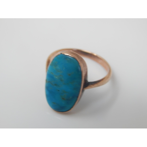 39 - Edwardian Rose Gold Turquoise Set Ring Size F together with an Edwardian Silver Necklace with Five T... 