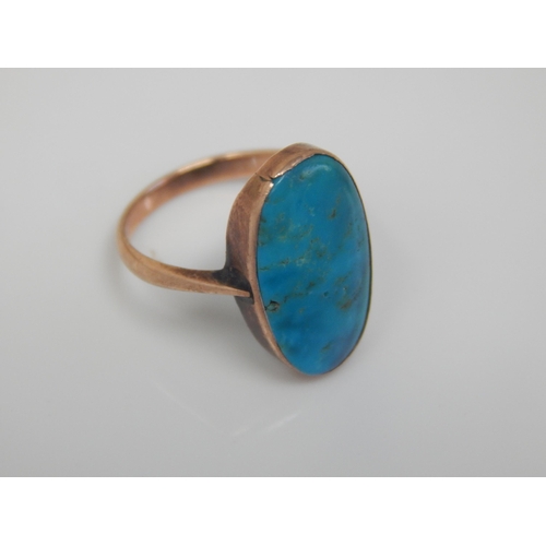 39 - Edwardian Rose Gold Turquoise Set Ring Size F together with an Edwardian Silver Necklace with Five T... 