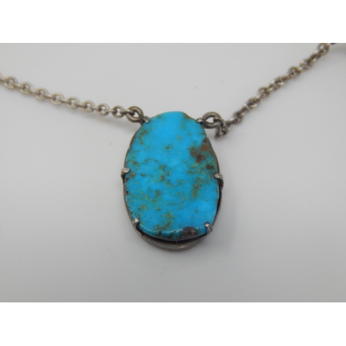 39 - Edwardian Rose Gold Turquoise Set Ring Size F together with an Edwardian Silver Necklace with Five T... 
