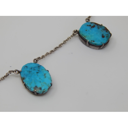 39 - Edwardian Rose Gold Turquoise Set Ring Size F together with an Edwardian Silver Necklace with Five T... 