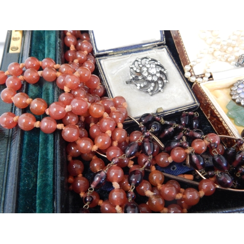 41 - A Quantity of Antique & Vintage Costume Jewellery Contained in Two Jewellery Boxes