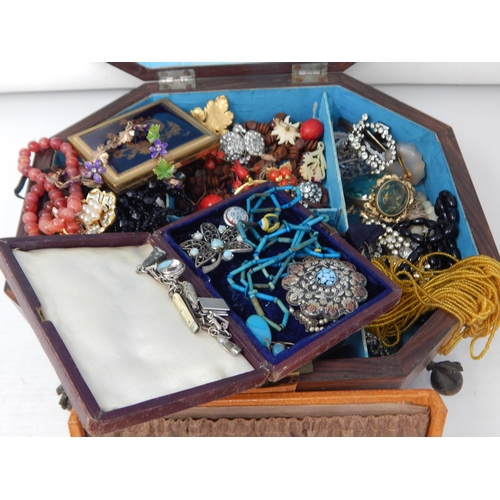 42 - A Quantity of Antique & Vintage Costume Jewellery Contained in Two Jewellery Boxes