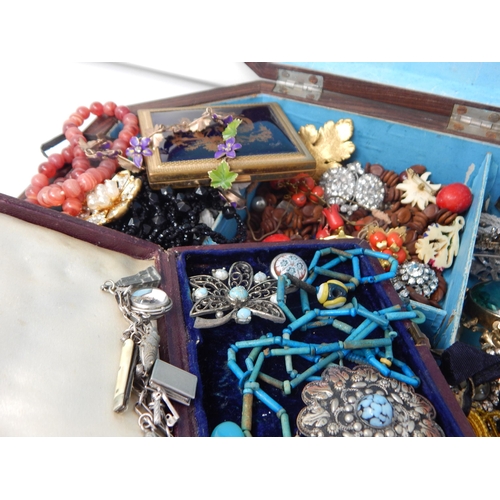 42 - A Quantity of Antique & Vintage Costume Jewellery Contained in Two Jewellery Boxes