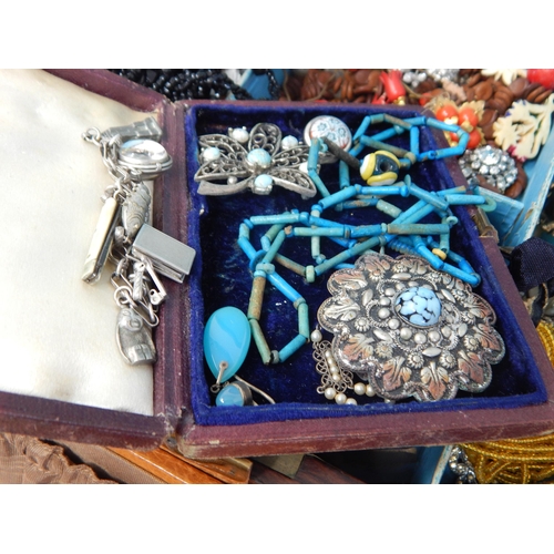 42 - A Quantity of Antique & Vintage Costume Jewellery Contained in Two Jewellery Boxes
