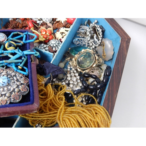 42 - A Quantity of Antique & Vintage Costume Jewellery Contained in Two Jewellery Boxes
