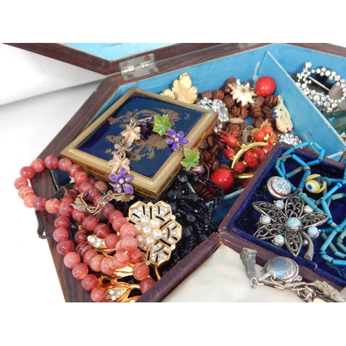 42 - A Quantity of Antique & Vintage Costume Jewellery Contained in Two Jewellery Boxes
