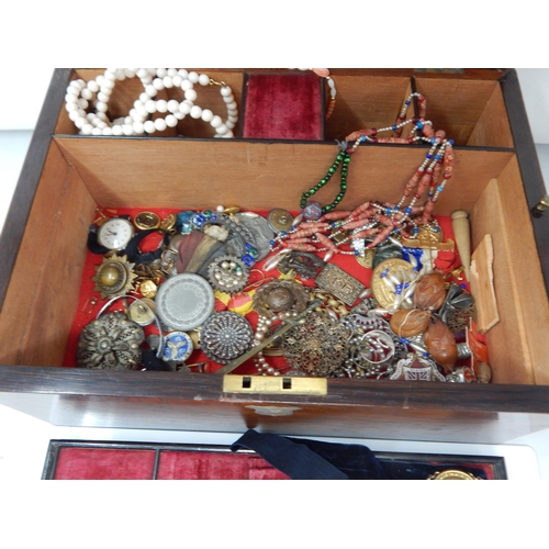 46 - A Quantity of Antique & Vintage Costume Jewellery Contained in a Victorian Wooden Jewellery Box with... 